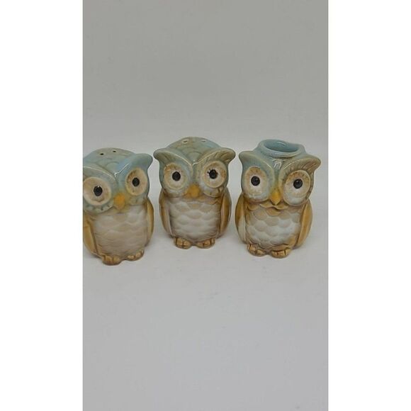 3pc. Set Midwoods Ceramic Salt and Pepper Shakers with Toothpick Holder - Picture 1 of 4